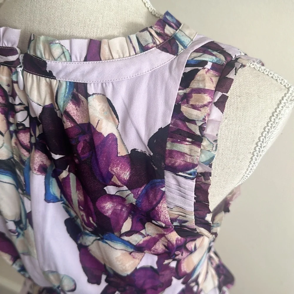 Banana Republic Floral Lilac Purple Andre A Line Dress 4 Petite - Picture 4 of 7